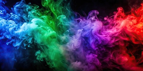 Wall Mural - Intense smoke and fog wisps in contrasting vivid red, green, purple, and blue colors on abstract background , smoke, fog, wisps, intense