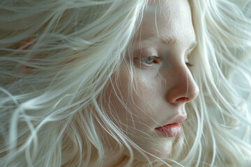 Poster - Close-up of hair with albinism, showing the light and delicate texture,