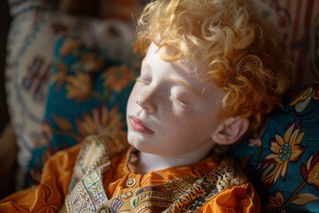 Poster - Portrait of a family member with albinism, showcasing familial bonds and beauty,
