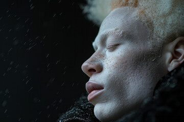 Poster - Artistic representation of a person with albinism, focusing on their striking appearance,