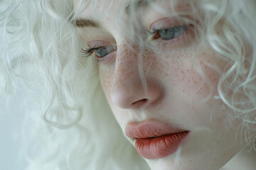 Poster - Close-up of hair and eyes with albinism, showcasing delicate features,