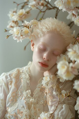 Poster - Artistic depiction of a person with albinism in a dreamy, ethereal setting,