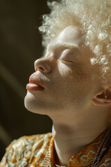 Aufkleber - Artistic depiction of a person with albinism in a dreamy, ethereal setting,