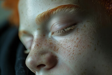 Poster - Close-up of a person with albinism, highlighting the beauty and uniqueness of their condition,