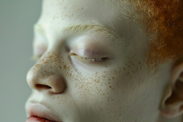 Poster - Close-up of a person with albinism, highlighting the beauty and uniqueness of their condition,
