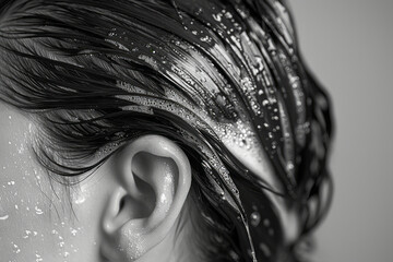 Poster - Minimalist depiction of foam-covered hair with a focus on texture and simplicity,