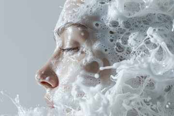 Poster - Minimalist depiction of foam-covered hair with a focus on texture and simplicity,