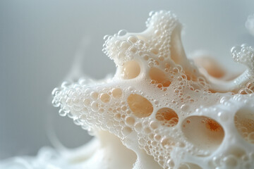 Poster - Subtle, minimalist close-up of foam-covered curls against a neutral background,