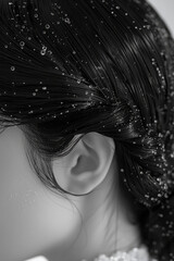 Poster - Clean, detailed view of foam patterns on a person's skin and wet hair.