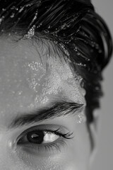 Poster - Clean, detailed view of foam patterns on a person's skin and wet hair.
