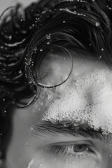 Poster - Clean, detailed view of foam patterns on a person's skin and wet hair.
