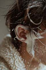 Poster - Simple, artistic shot of foam-covered hair against a neutral background