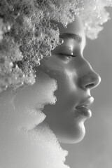 Poster - Simple, artistic shot of foam-covered hair against a neutral background