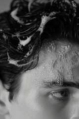 Poster - Clean, elegant view of foam patterns on a person's chest and hair.