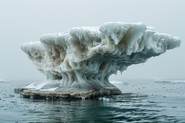 Poster - Floating ice island with unique ice formations and a thriving ecosystem,