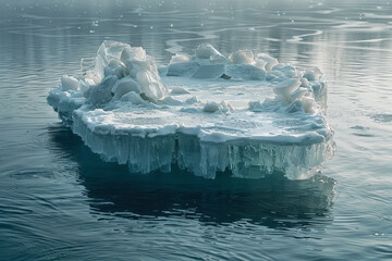 Poster - Floating ice island with unique ice formations and a thriving ecosystem,