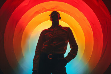 Poster - Silhouette of a body outlined by a gradient of vibrant colors, showcasing diversity,