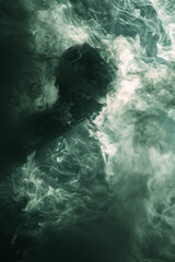 Poster - Silhouette of a body outlined by swirling smoke, giving an ethereal and mysterious effect,
