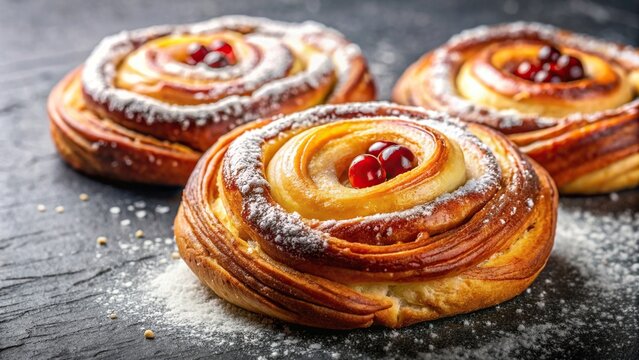 Delicious Danish pastry with layers of buttery dough and sweet fillings, Wienerbr?d, pastry, Danish, flaky, buttery