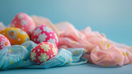 Wall Mural - beautiful eastern eggs on table with flowers