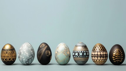 Wall Mural - golden color easter eggs on plain background