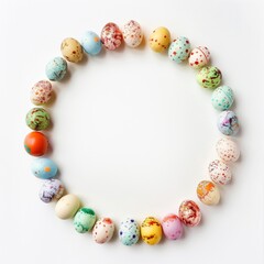 Wall Mural - top view of beautiful easter eggs in a circle on table
