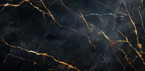 Wall Mural - Background with grunge texture, black marble with yellow veins