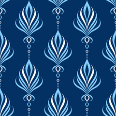 Wall Mural - Blue and white luxury vector seamless pattern. Ornament, Traditional, Ethnic, Arabic, Turkish, Indian motifs. Great for fabric and textile, wallpaper, packaging design or any desired idea.