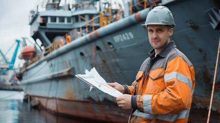 Industry manager at a shipyard coordinating construction, watercolor style, maritime industry