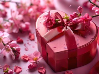 Poster - Pink Heart-Shaped Gift Box with Flowers