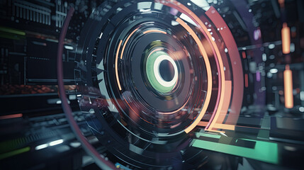 Poster - Technology abstract background with hud styled round interface elements in neon tech light.