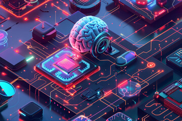 Poster - A Digital Brain Illustration Highlighting the Synergy of Artificial Intelligence