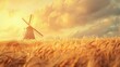 © Joyce - Traditional windmill in golden wheat field in countryside.