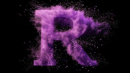 Wall Mural - A close-up shot of a purple powder letter R on a black background