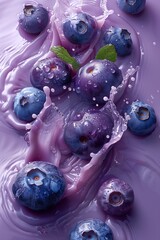 Sticker - Fresh Blueberries Splashing Into Purple Liquid