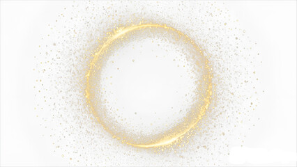 Golden circular frame with sparkles and flares, featuring abstract luminous particles and a yellow stardust light effect on a dark background. Christmas glares and sparks create a luxurious backdrop.