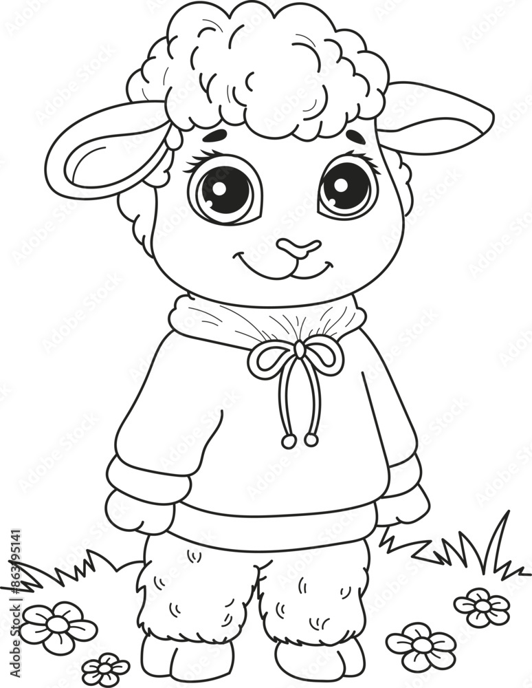 Coloring page outline of the cartoon cute little baby sheep. Colorful ...