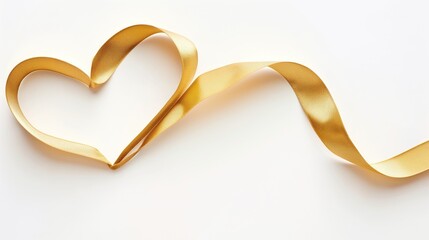 Wall Mural - Gold satin ribbon in heart shape on white background 