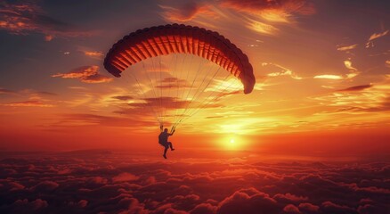 Wall Mural - Paraglider Soaring Through the Sunset Sky