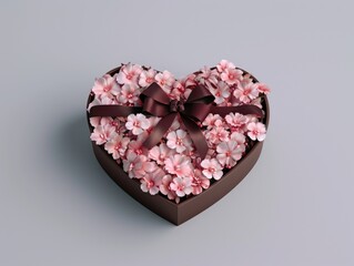 Sticker - Pink flowers in heart-shaped box