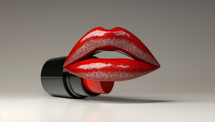 Red lipstick on red beautiful woman's lips