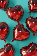 Sticker - Red Heart Shaped Balloons on Blue Surface