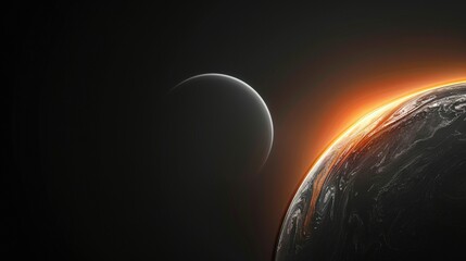Wall Mural -  Earth viewed from space with the sun, horizon, and distant moon