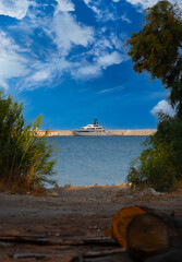 Wall Mural - The beautiful Luxury yacht in the sea at the blue sky