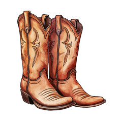 Retro cowboy boots isolated on white background. Hand drawn watercolor illustration