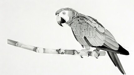 Wall Mural -   Black and white parrot drawing showing its mouth opened and tongue extended