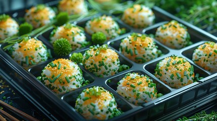 Wall Mural -   A tray of muffins with broccoli on top, shown in detail