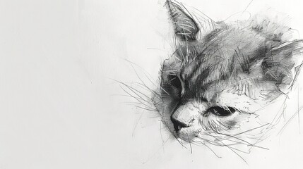 Wall Mural -   Black-and-white portrait of a feline featuring elongated whiskers