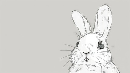 Canvas Print -   A grayscale depiction of a bunny's surprised expression, set against a muted backdrop