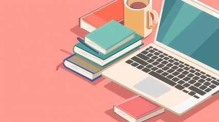 Aufkleber - An image showcasing a laptop computer and stacked textbooks, representing the modern approach to learning and education. Generative AI